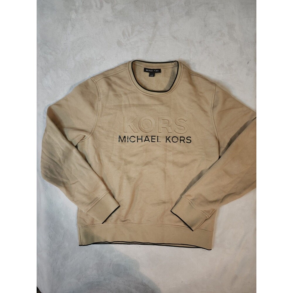 MICHAEL KORS Men's Beige Crewneck Sweatshirt Embossed KORS Logo Size L Large